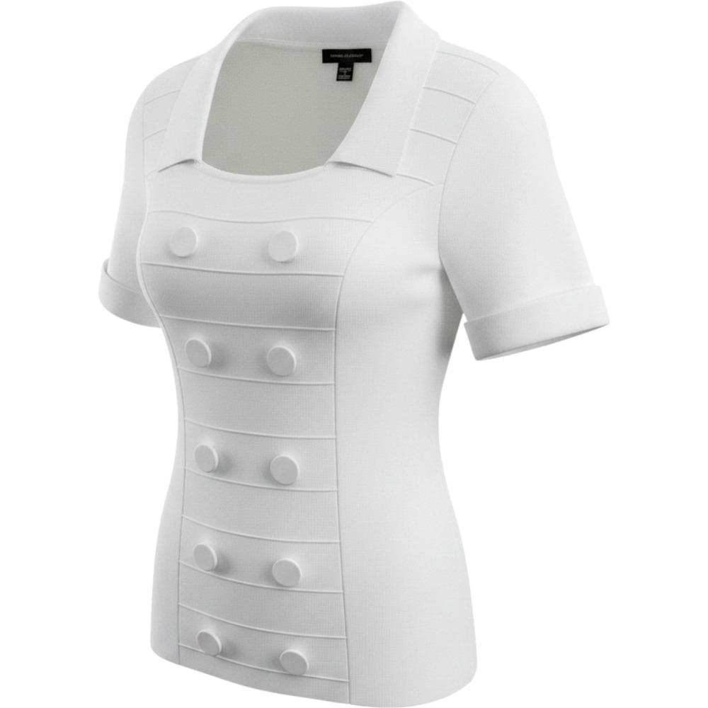Cable&Gauge Women's White Short Sleeve Buttons Career  Blouse Top Size S